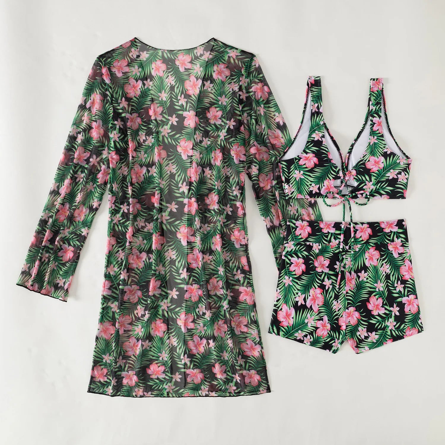 Tropical floral bikini set with beach cover up