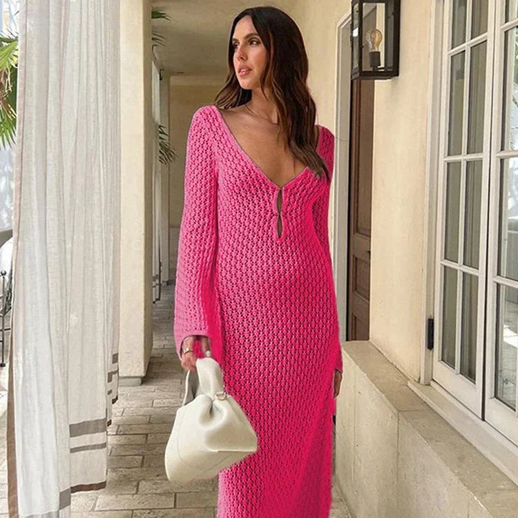Aura Serena – Long Sheer Knit Cover-Up Dress