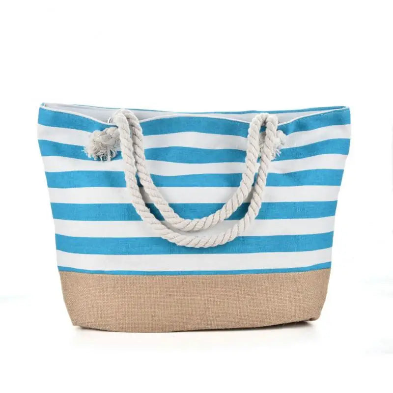 Striped Canvas Beach Tote with Rope Handles