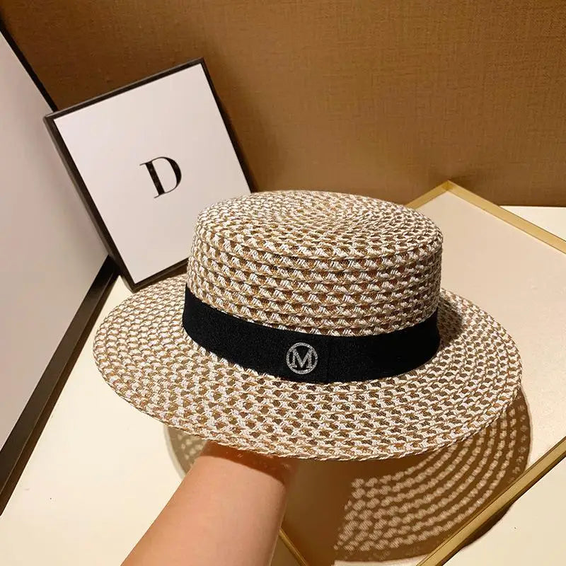 Women's Two-Tone Straw Boater — Ribbon Band