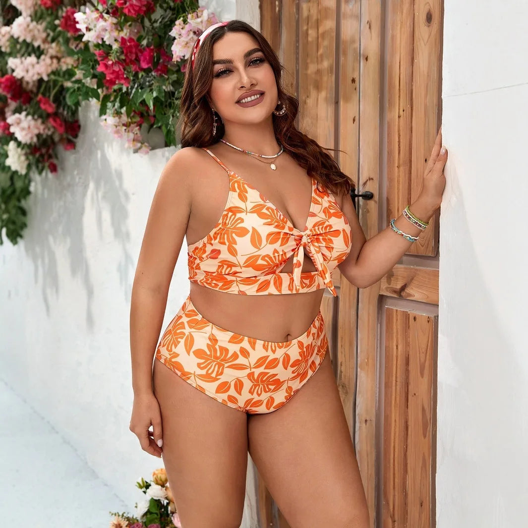 Orange Floral Plus Size Bikini
