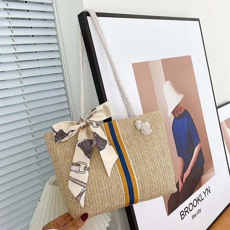 Woven Straw Tote with Rope Handles