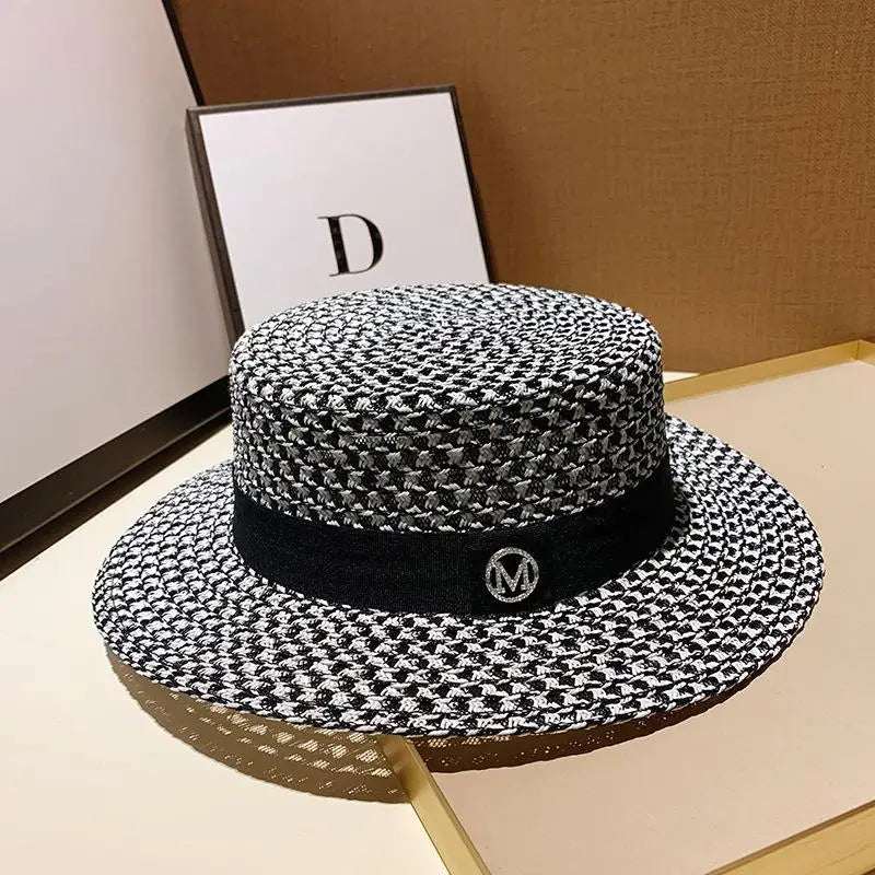 Women's Two-Tone Straw Boater — Ribbon Band
