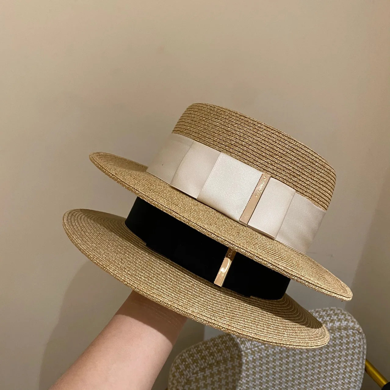 Women's Boater Straw Hat — Wide Grosgrain Ribbon