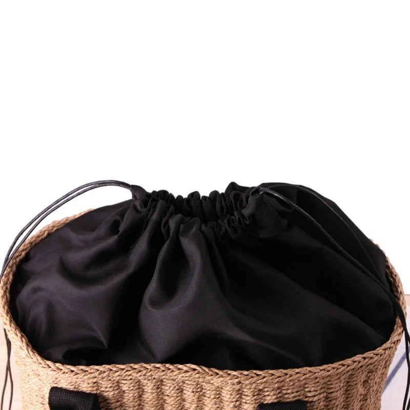 Handwoven Straw-Rope Tote with Drawstring
