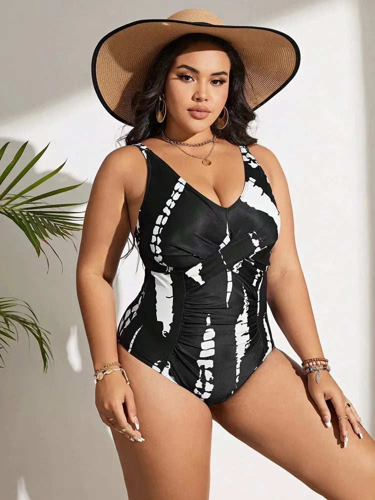 Sensation Plus Size One-Piece-Neck V Elegance in black and white