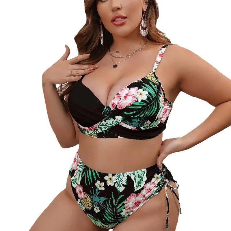 Floral Contrast Wrap Plus Size Bikini