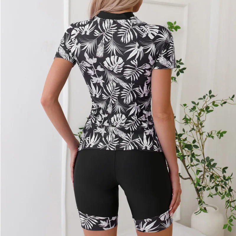 ZipFit Tankini Set – High Neck, Floral Print & Sporty Fit