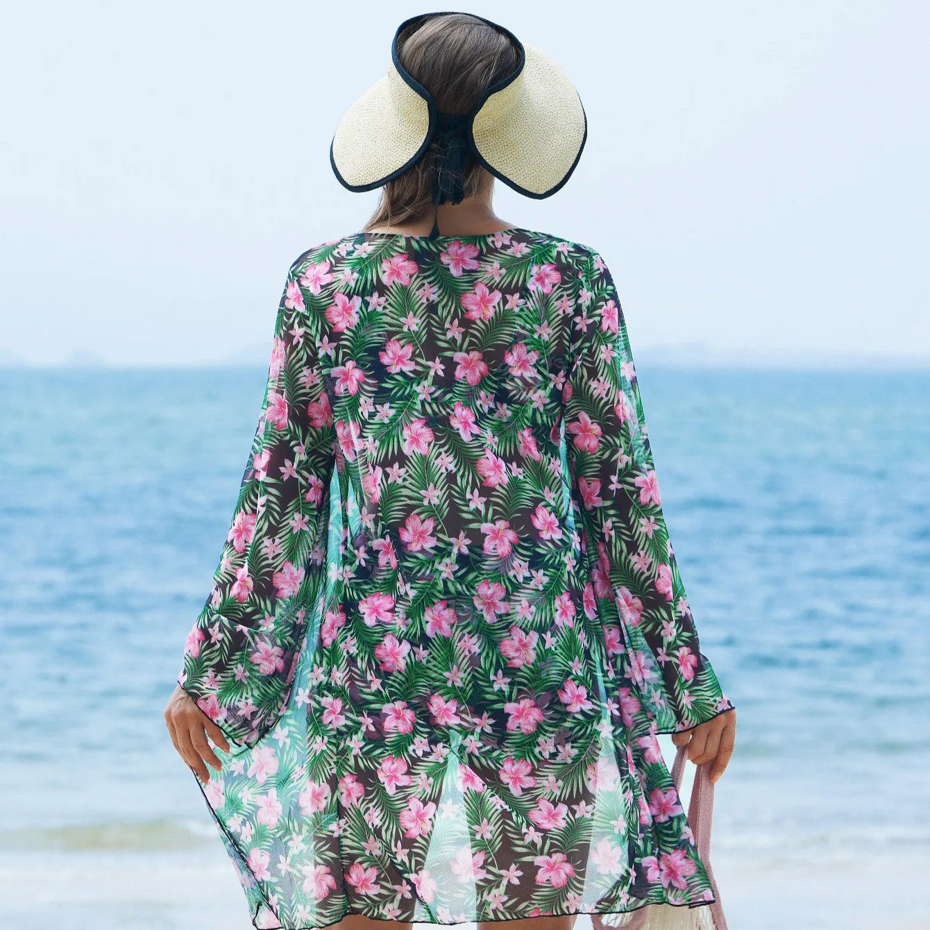 Tropical floral bikini set with beach cover up