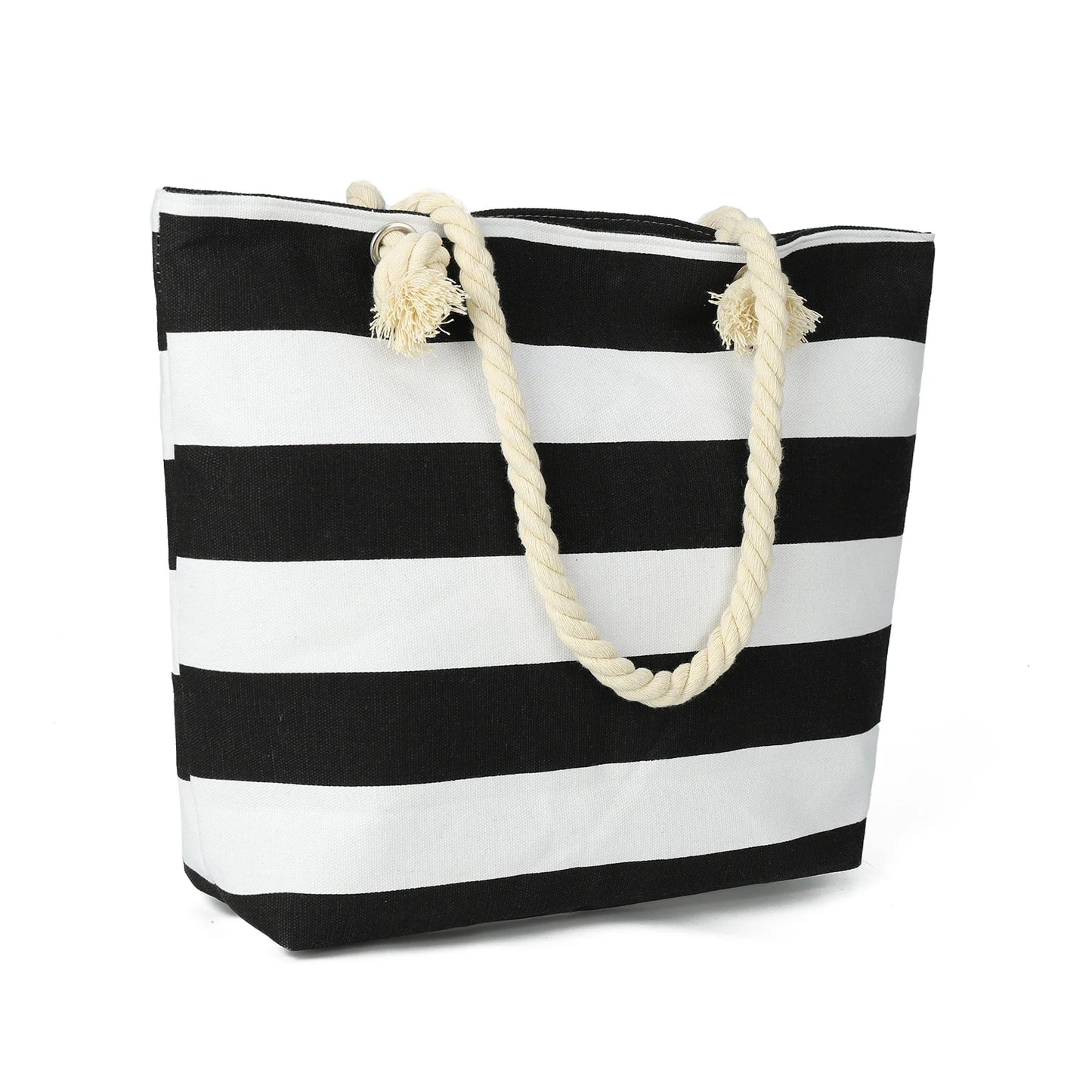 Striped Canvas Beach Tote with Rope Handles
