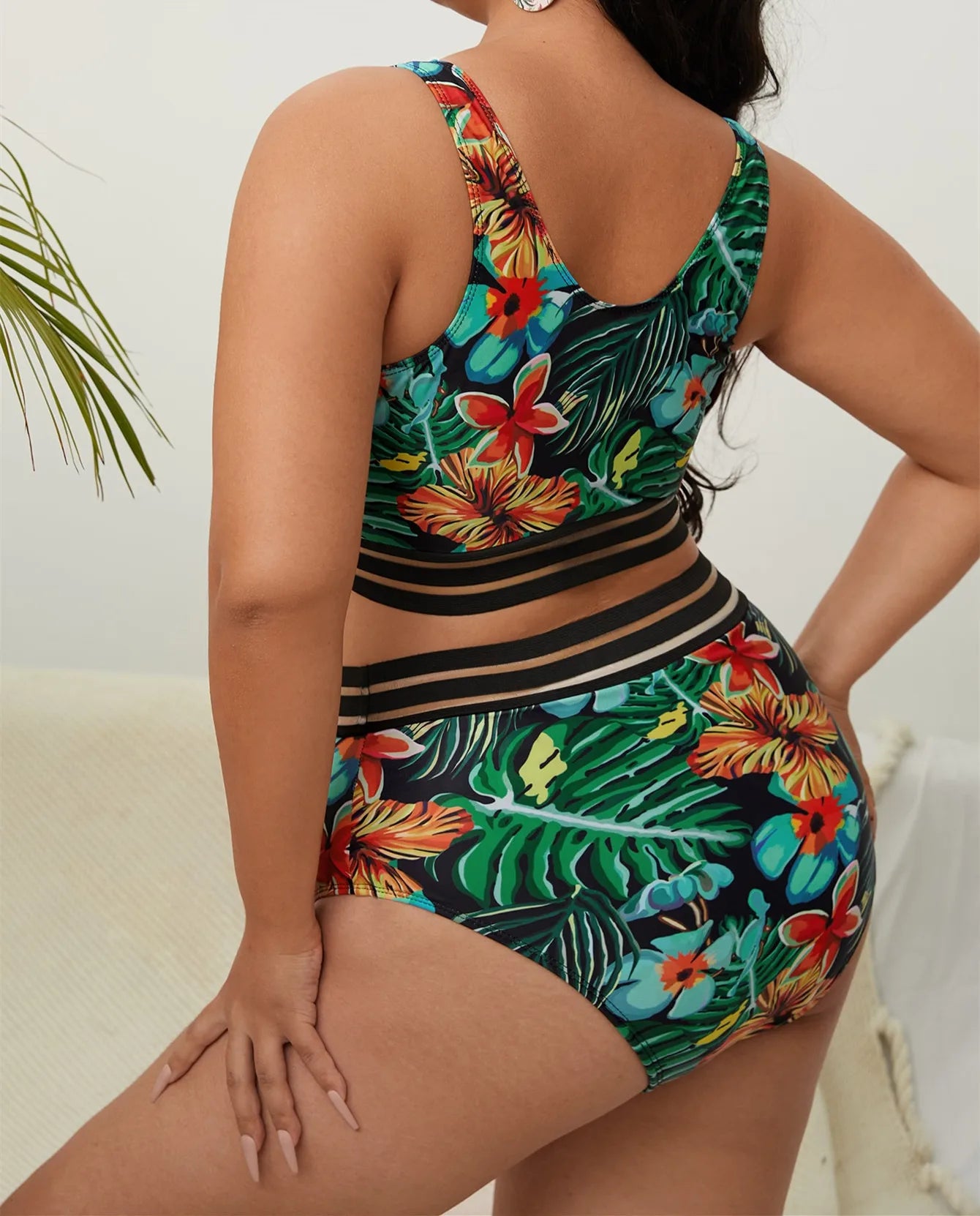 Modern black floral bikini