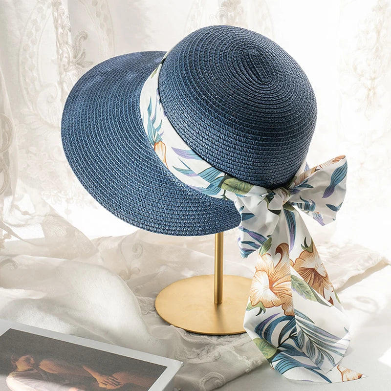 Floral Bow Wide Brim Sun Hat