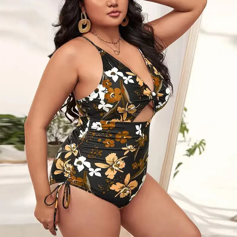 Printed Plus Size One-Piece – Adjustable V-Back