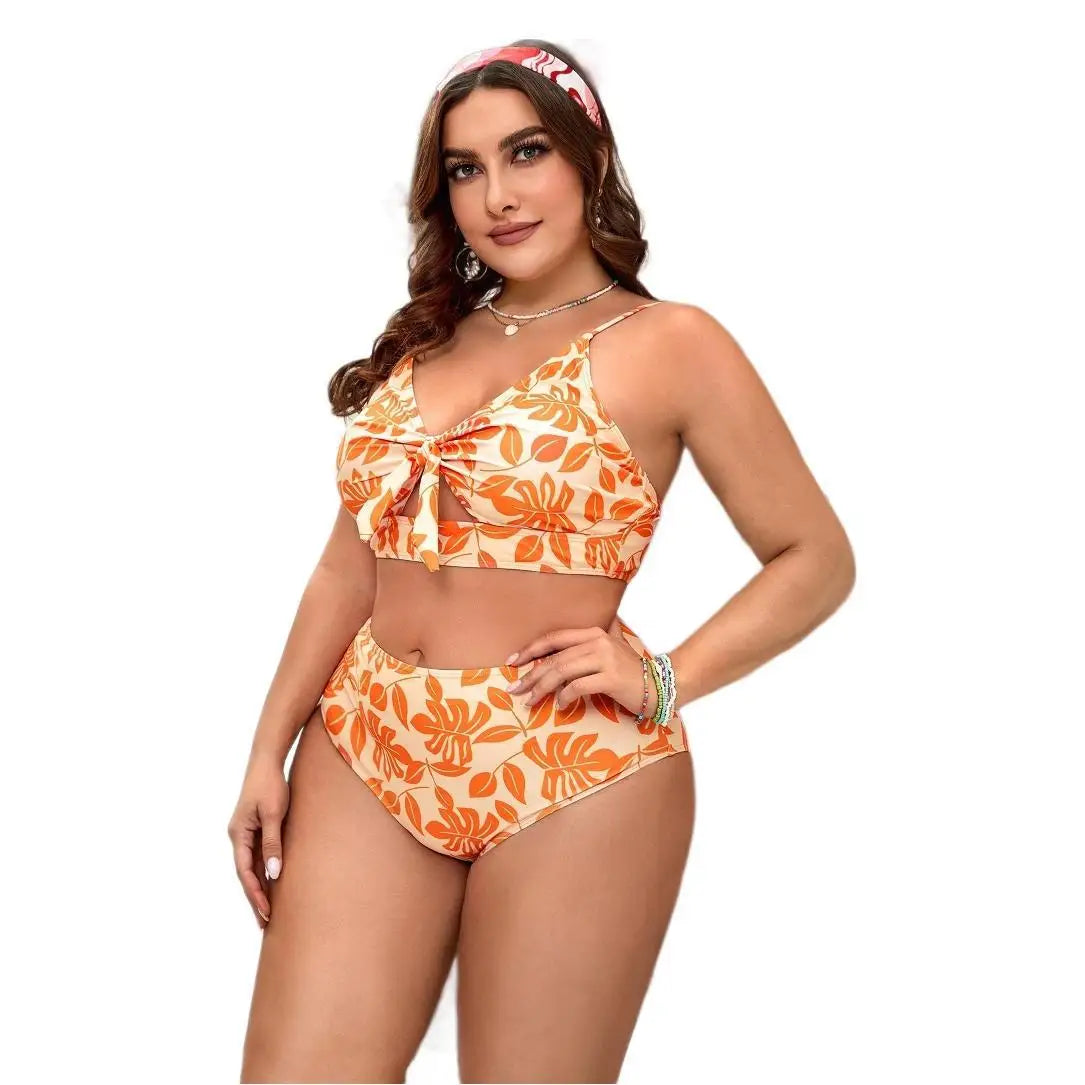 Orange Floral Plus Size Bikini