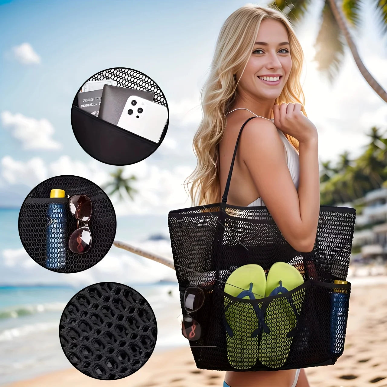 Mesh Beach Tote with Integrated Organizer