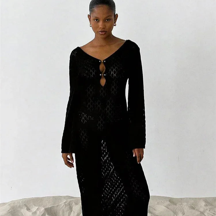 Aura Serena – Long Sheer Knit Cover-Up Dress
