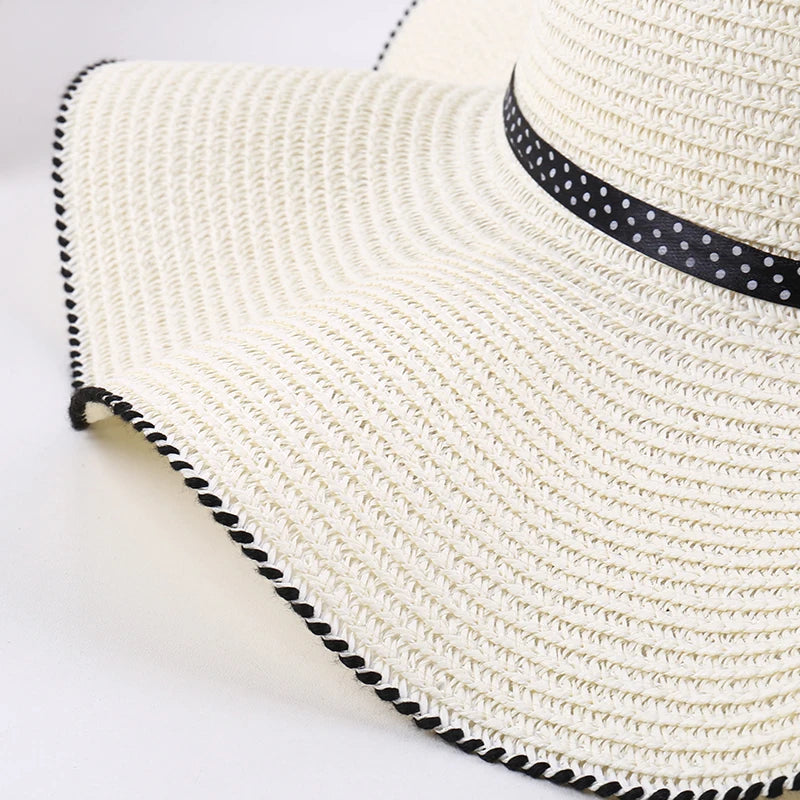 Women's Wide-Brim Sun Hat — Wavy Edge & Sheer Bow