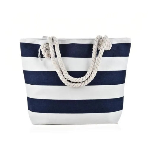 Striped Canvas Beach Tote with Rope Handles
