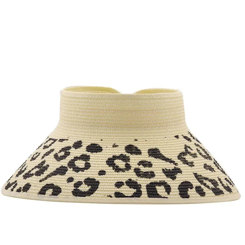 Women's Straw Beach Visor — Leopard-Print Brim