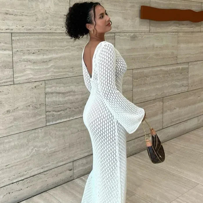 Aura Serena – Long Sheer Knit Cover-Up Dress