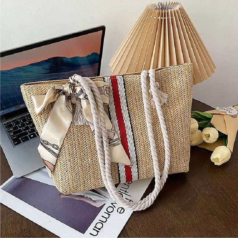 Woven Straw Tote with Rope Handles