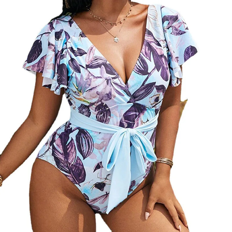 Women's Plus Size Ruffled-Sleeve One-Piece