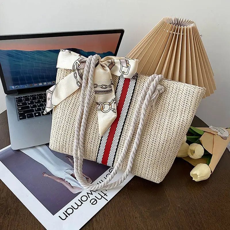 Woven Straw Tote with Rope Handles