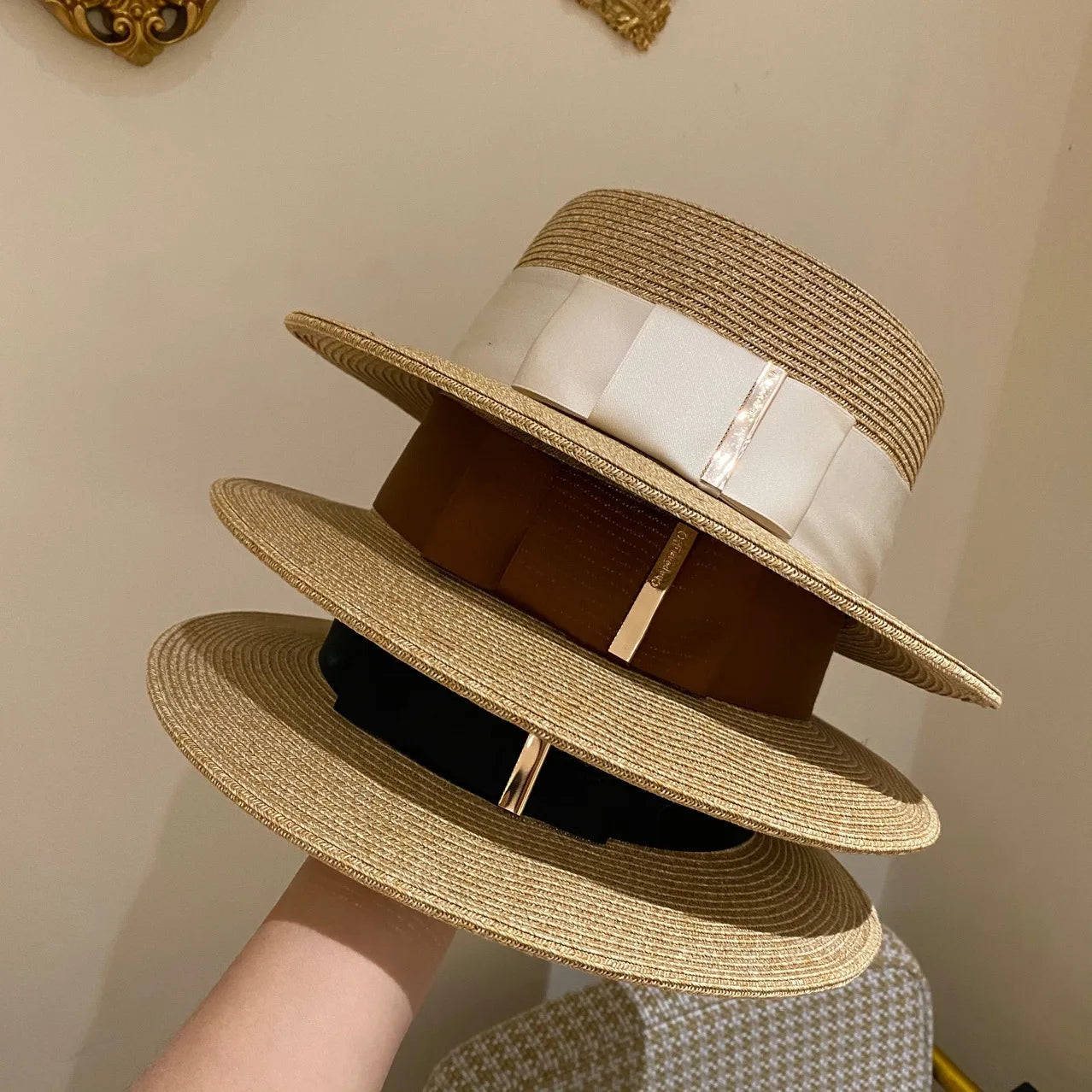 Women's Boater Straw Hat — Wide Grosgrain Ribbon