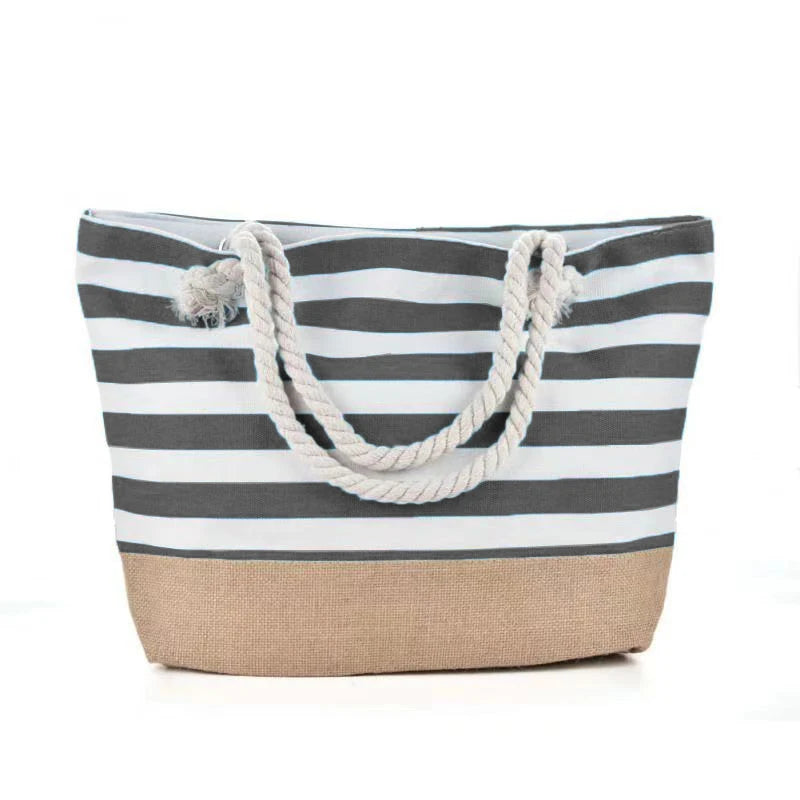 Striped Canvas Beach Tote with Rope Handles