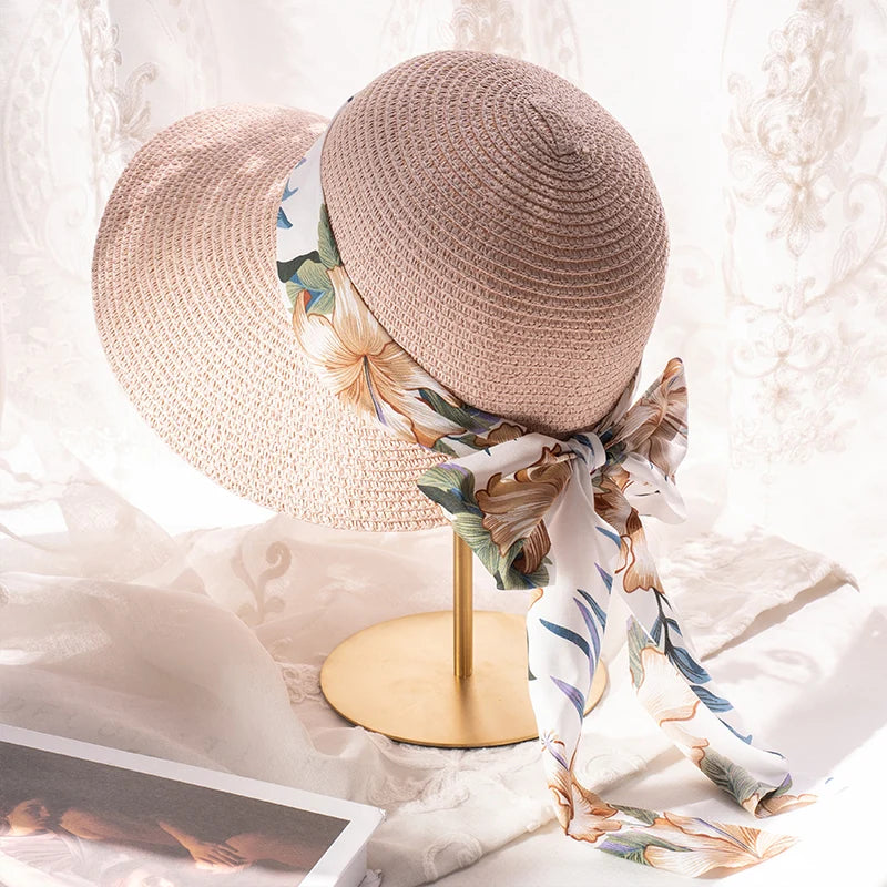 Floral Bow Wide Brim Sun Hat