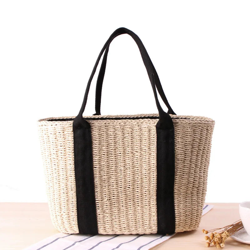 Handwoven Straw-Rope Tote with Drawstring