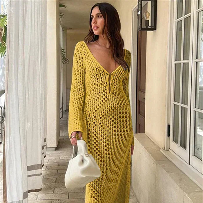 Aura Serena – Long Sheer Knit Cover-Up Dress