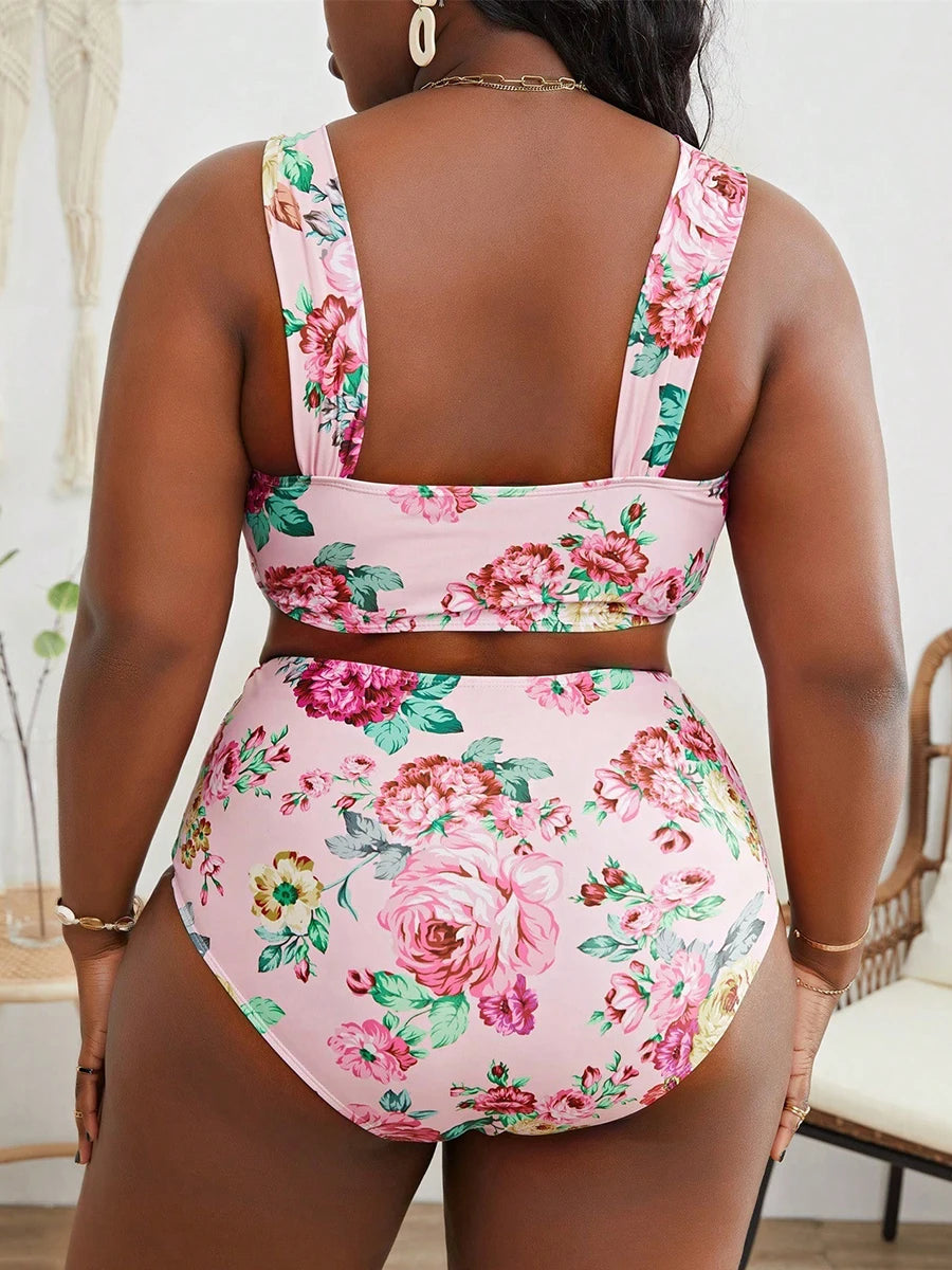 Princess Neckline Plus Size Bikini – High-Waist Bottom