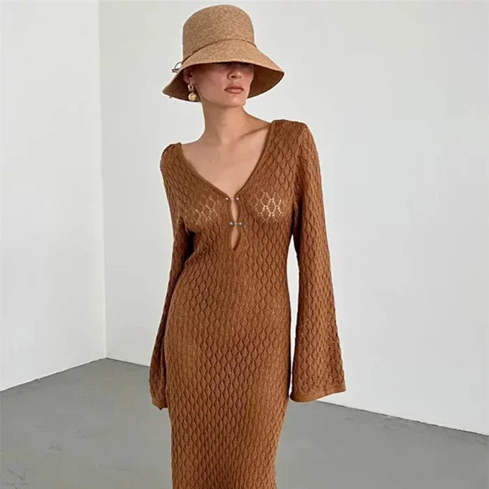 Aura Serena – Long Sheer Knit Cover-Up Dress