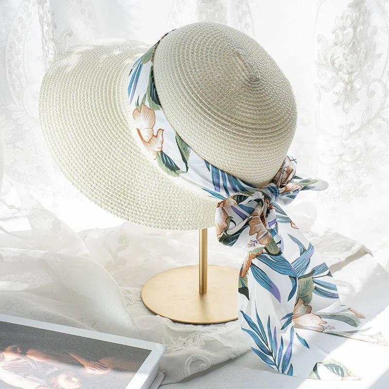 Floral Bow Wide Brim Sun Hat