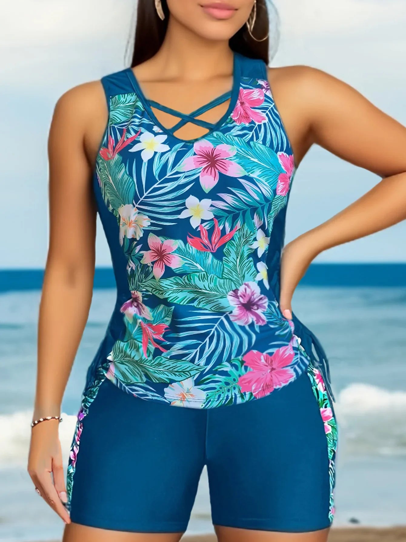 Floral Cross-Front Tankini