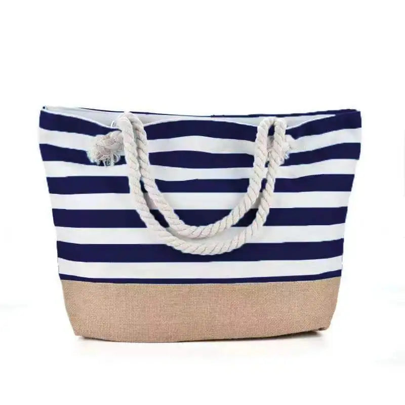 Striped Canvas Beach Tote with Rope Handles