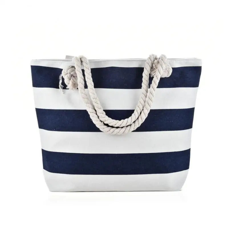 Striped Canvas Beach Tote with Rope Handles