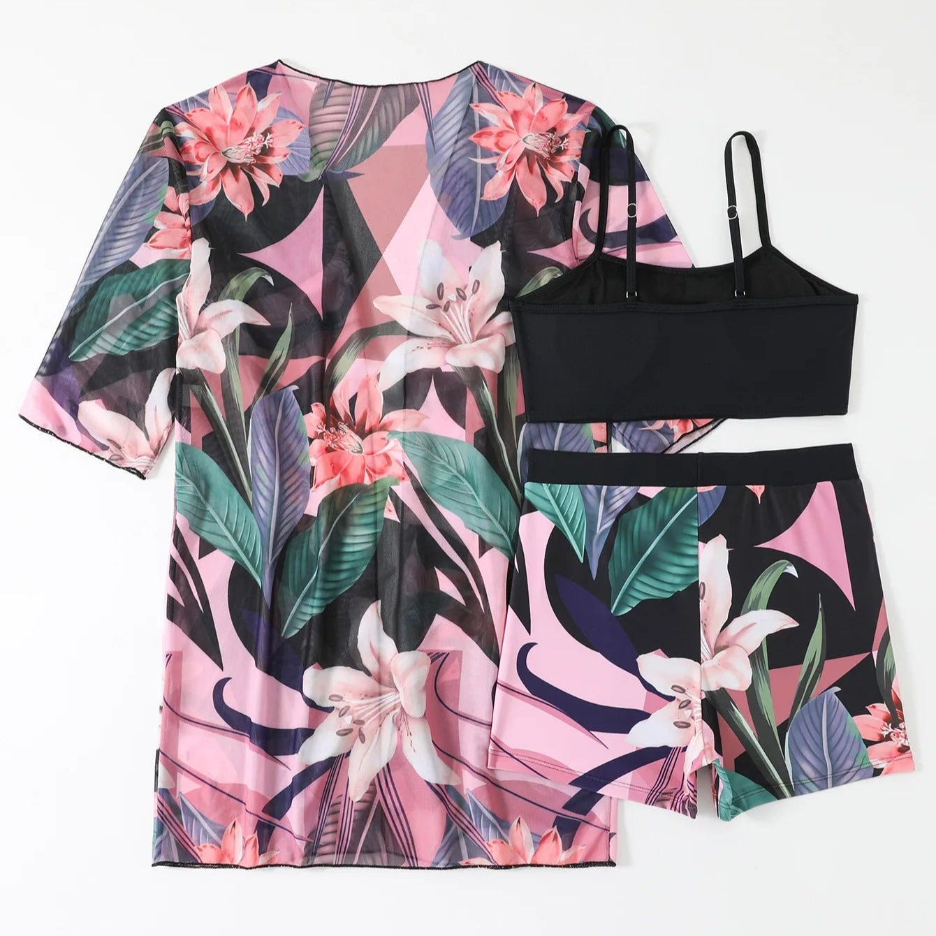 Tropical floral bikini set with beach cover up