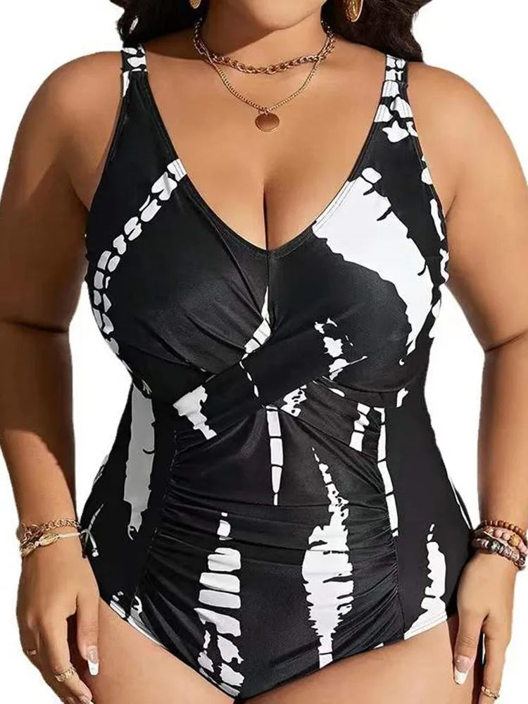 Sensation Plus Size One-Piece-Neck V Elegance in black and white