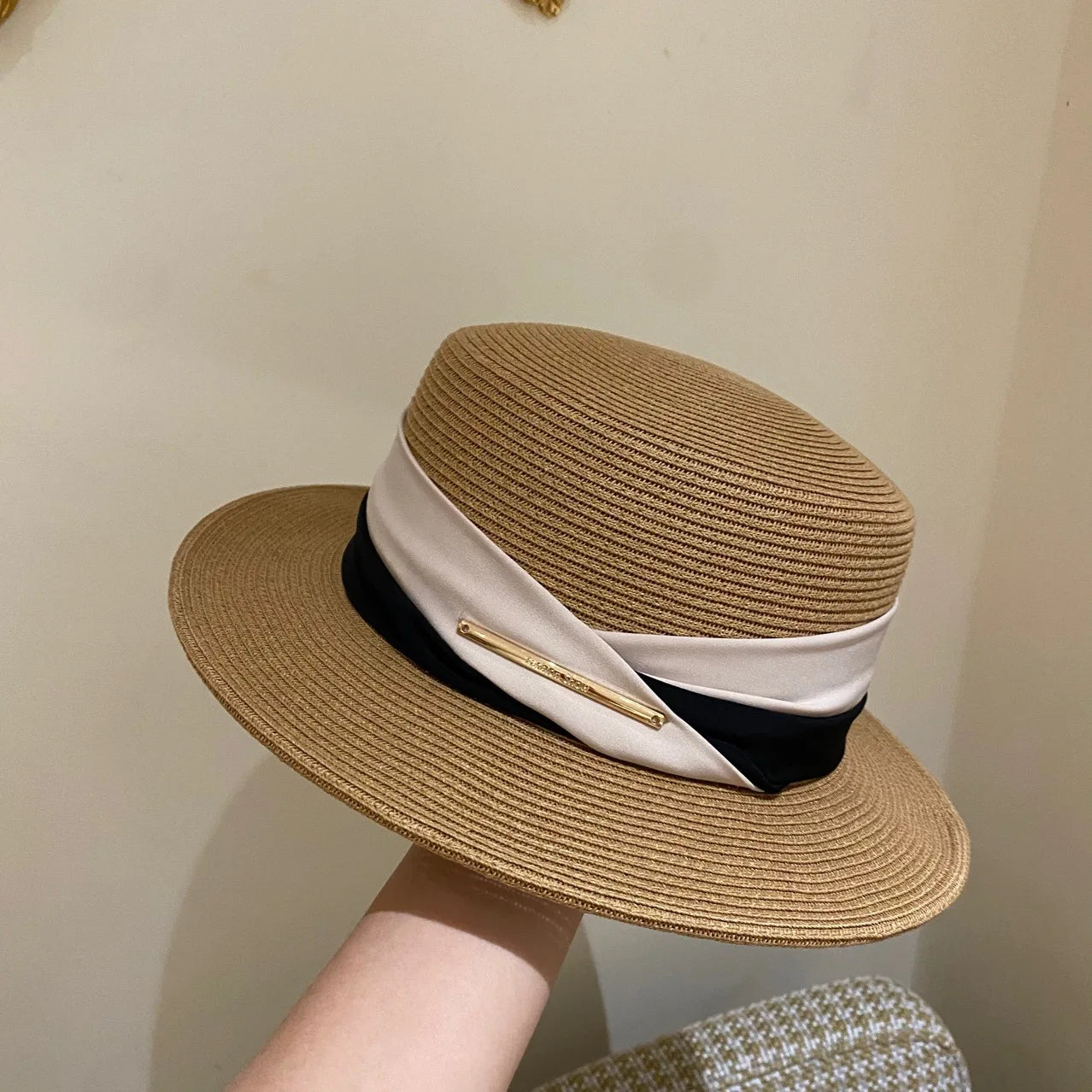 Women's Boater Straw Hat — Wide Grosgrain Ribbon