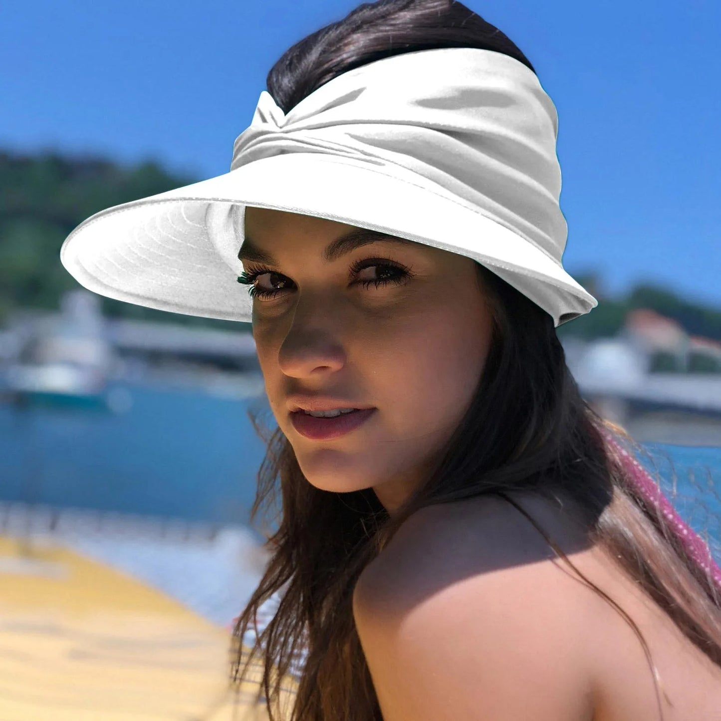 Women's Knot-Front Turban Visor — Soft Polyester