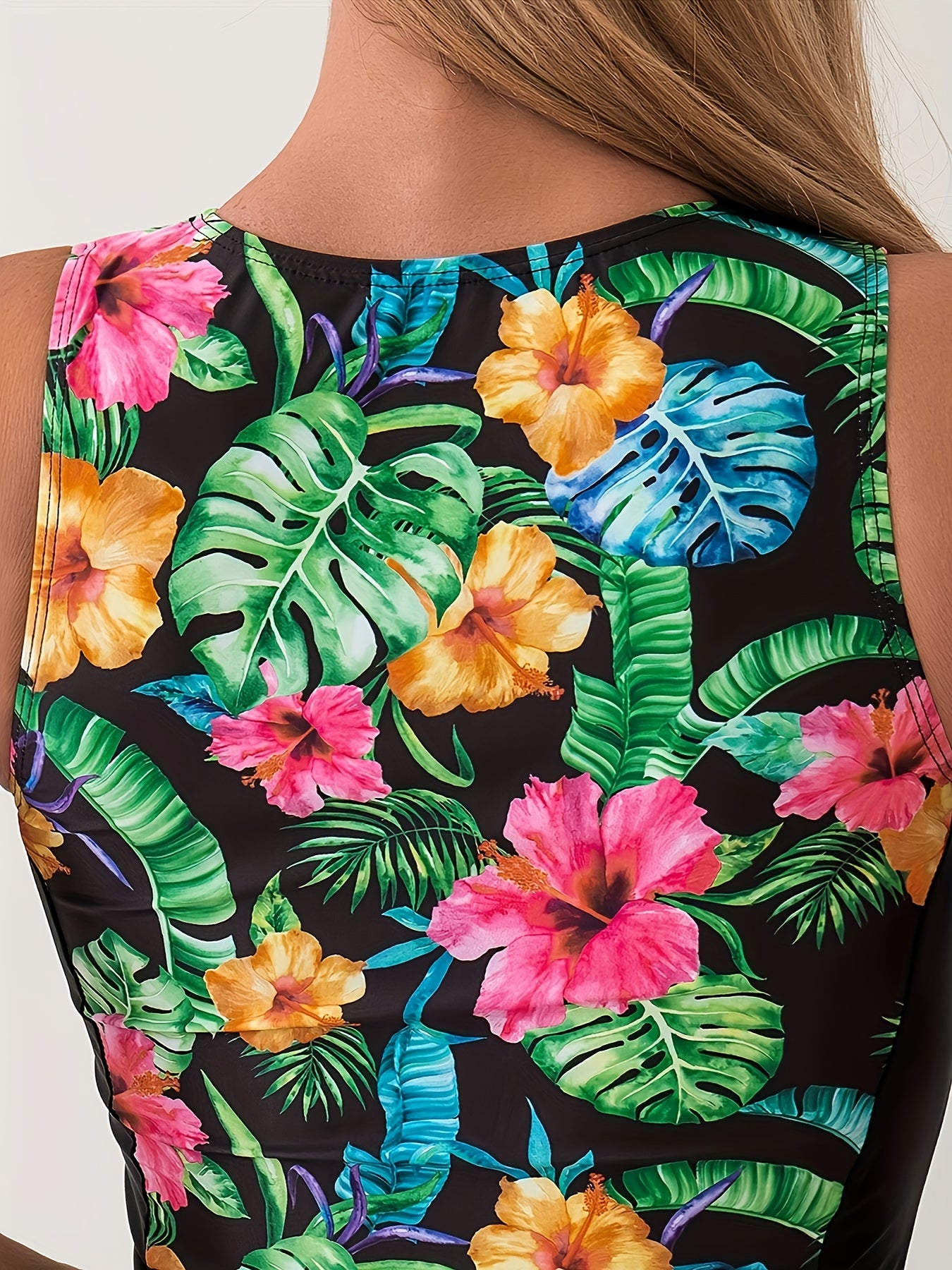 Zip High-Neck swinsuit Tropical