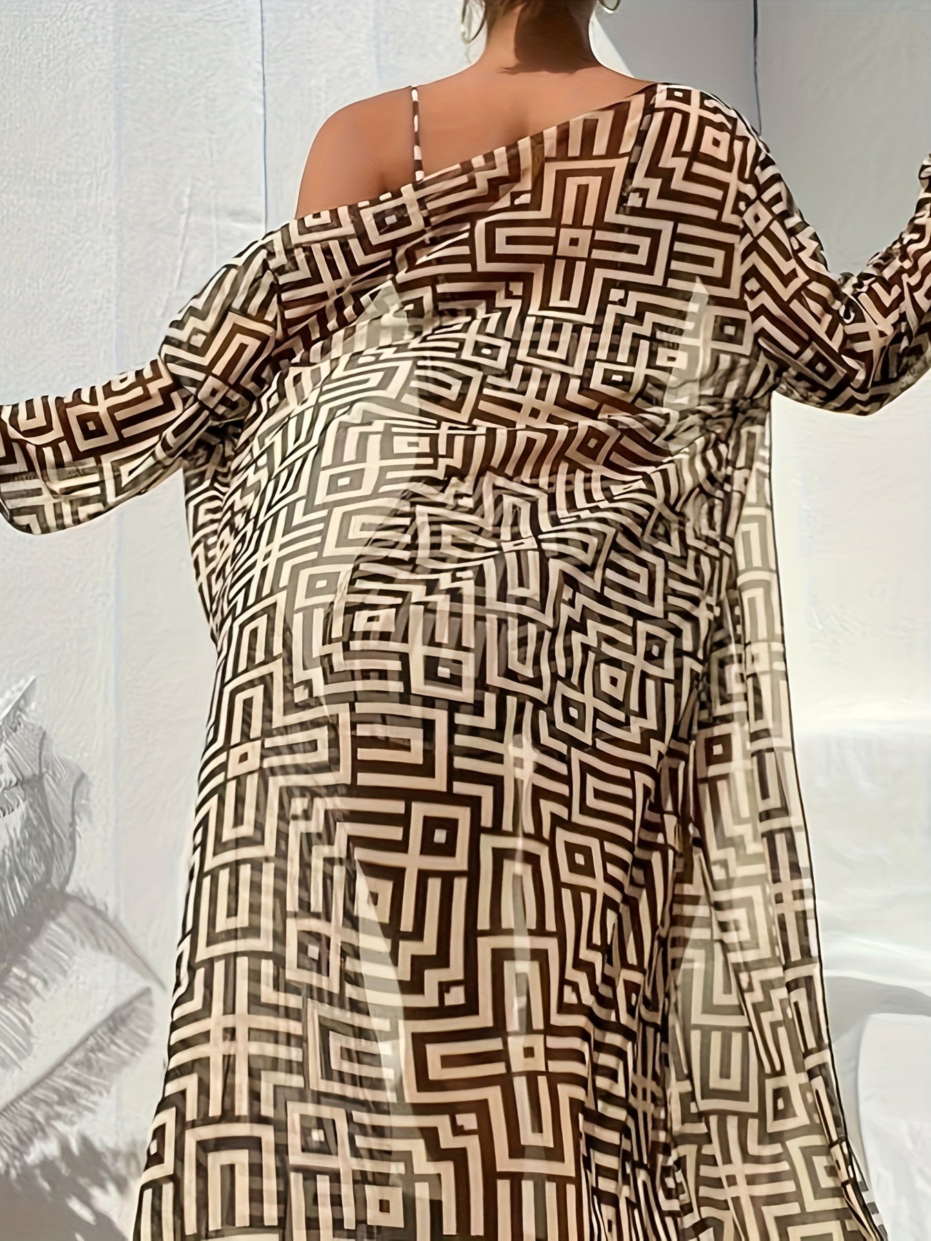 Bikini with geometric print and beach cover up