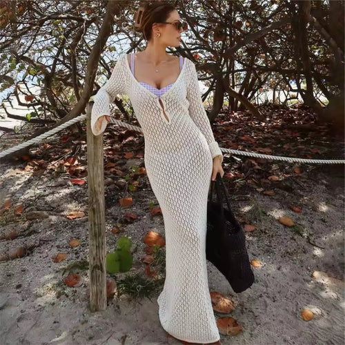Aura Serena – Long Sheer Knit Cover-Up Dress