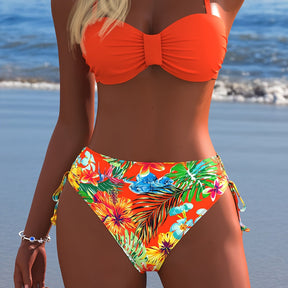 Tropical Bloom – Tummy Control Bikini Set with Side Tie Detail