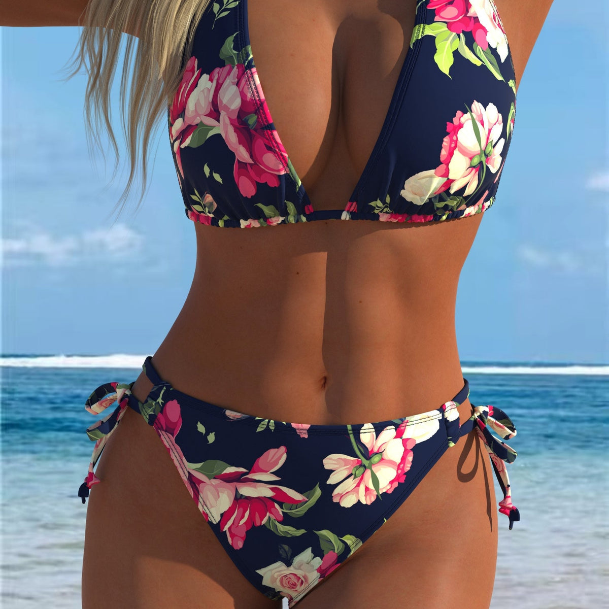 Midnight Garden Bikini – Navy Blue Floral Elegance