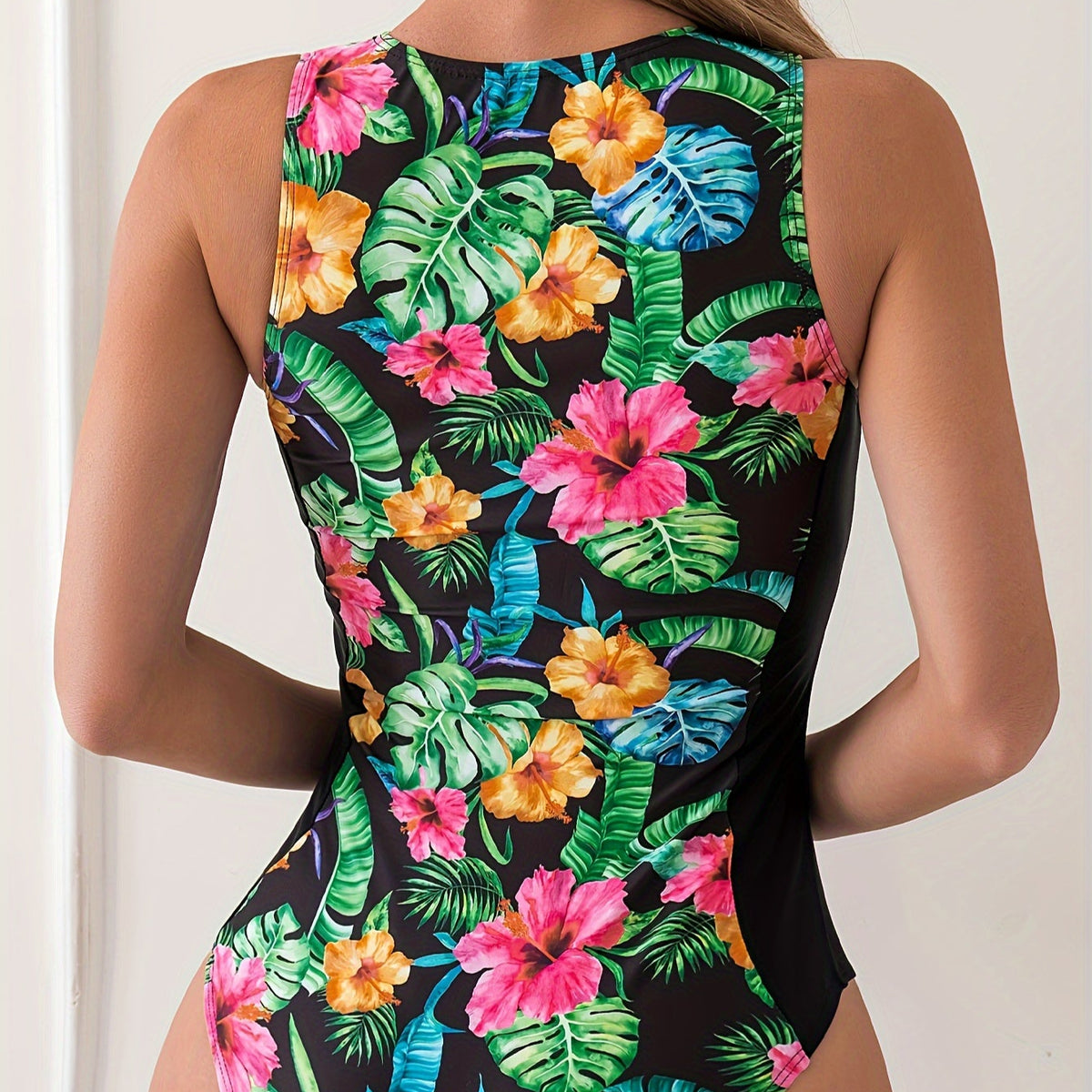 Zip High-Neck swinsuit Tropical