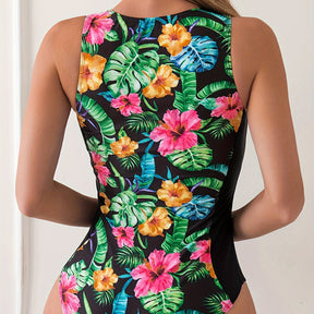 Zip High-Neck swinsuit Tropical