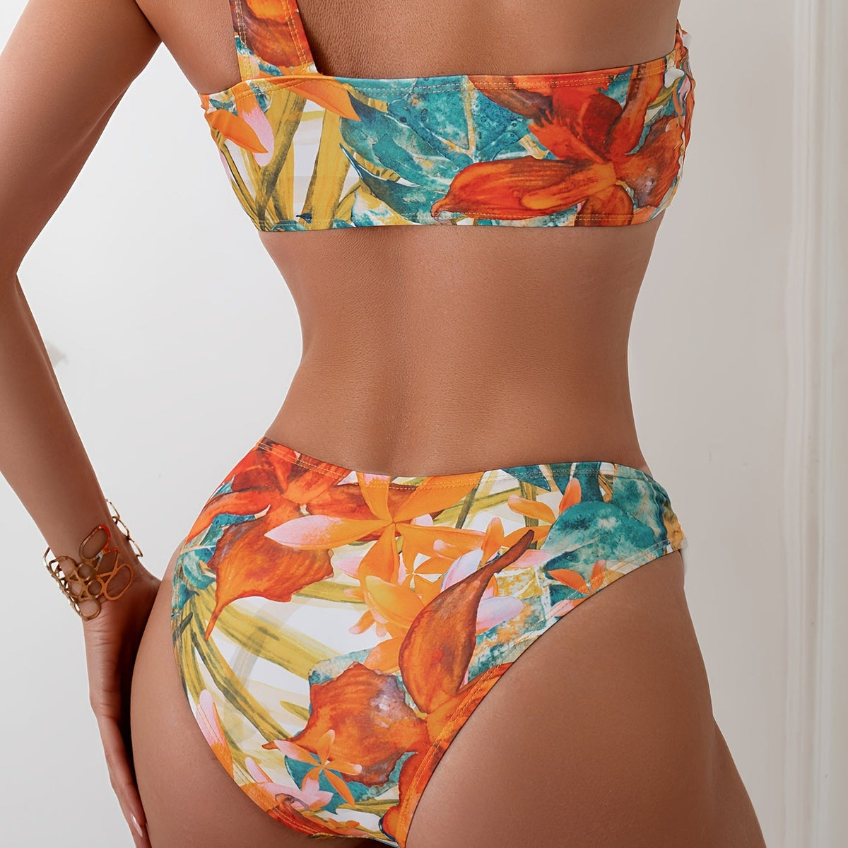 Tropical Glow – One-Shoulder Bikini Set with Ring Detail